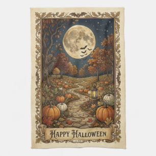 Kürbisweg-Halloween-Ernte unter Mondlicht Geschirrtuch