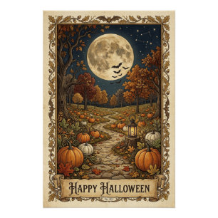 Kürbisweg-Halloween-Ernte unter Mondlicht Poster