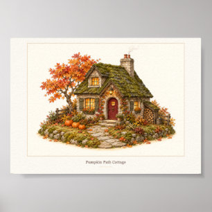 Kürbisweg Herbst Cottage Kunst Poster