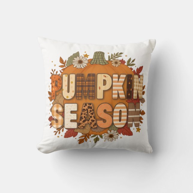 Kürbiszeit – Herbstblumen & Gemütliches Kissen (Vorderseite)