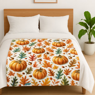 Kürbiszeit mit herbstlichen Blättern Cozy Fleecedecke