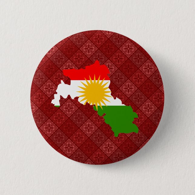 Kurdistan-Flaggen-Karte Größengleich Button (Vorderseite)