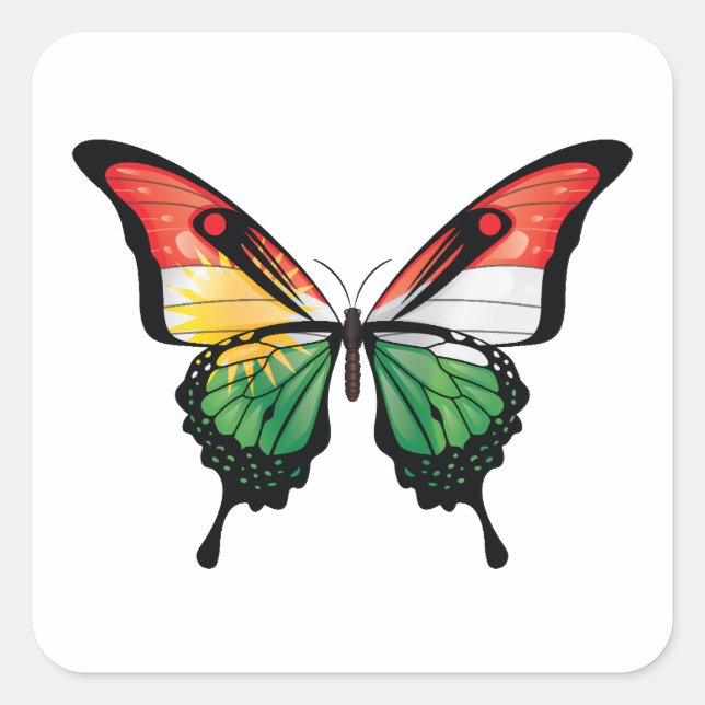Kurdistan Frack Butterfly Flag Quadratischer Aufkleber (Vorderseite)