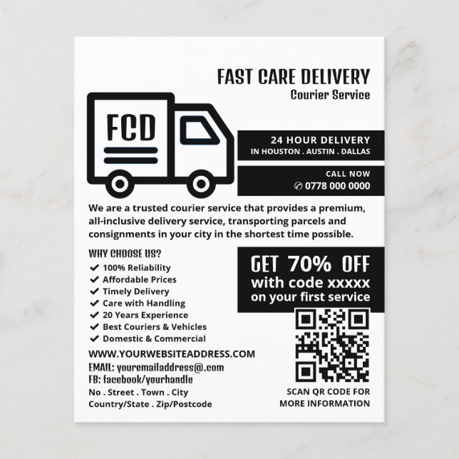 Kurier-LKW-Logo, Kurierdienstwerbung Flyer (Vorne)