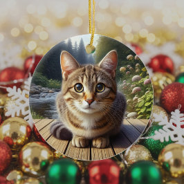 Kurioses Tabby-Katz-Andenken Keramik Ornament