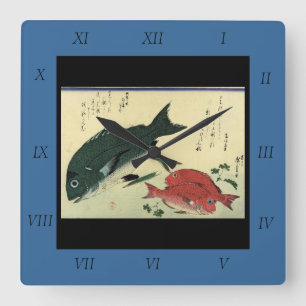 Kurodai & Akadai - Japanische Fischdruckerei in Hi Quadratische Wanduhr