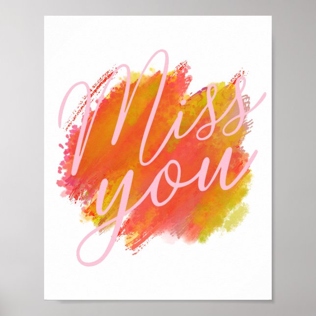 kursiv vermisse ich dich bunt Aquarell Poster (Vorne)