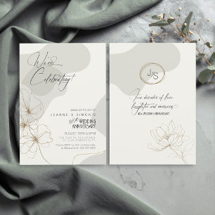 Kursives Floral 40. Jubiläum Neutöne ID1168 Einladung