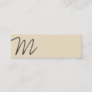 Kursives Monogramm Asymmetrisch (beige) Mini Visitenkarte