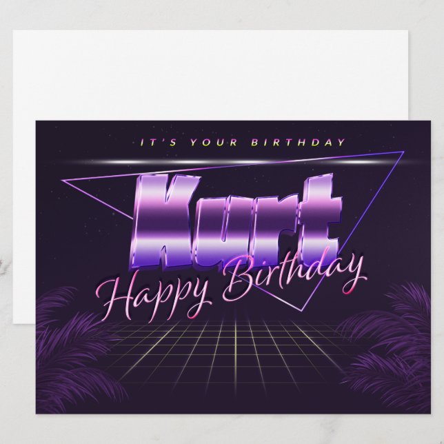 Kurt Nom Prénom lila retro Carte Anniversaire (Devant / Derrière)