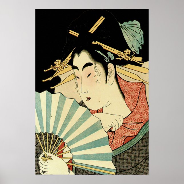 Kurtisane mit Ogi-Fächer  Poster (Vorne)