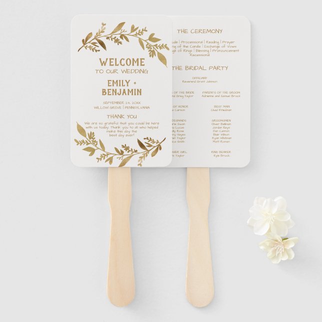 Kurve Zweige | Gold-Hochzeitsprogramm Fächer (Vorne und Hinten)