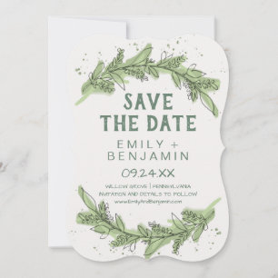 Kurve Zweige   Green Save the Date Card