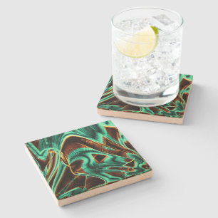 Kurven aus Aquamarine und Coffee Grooves Steinuntersetzer