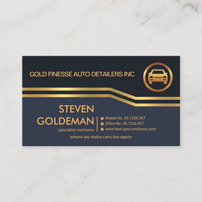 Kurven Gold Lines Black Blue Layers Automobil Visitenkarte (Vorderseite)