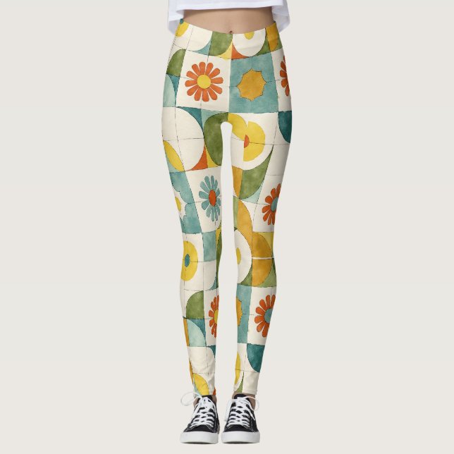 Kurven, Kreise, Muster der stilisierten Blume Leggings (Vorderseite)