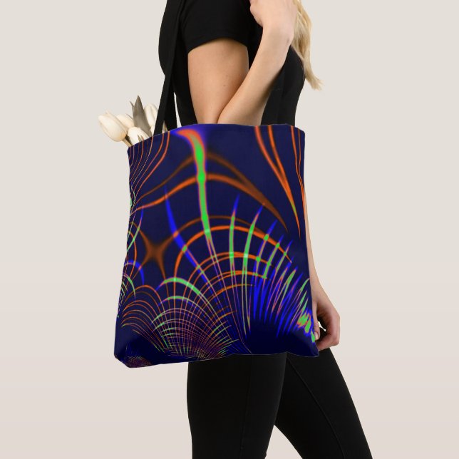 Kurven von Kalkgrün bis Korallen und Blau Tasche (Von Nahem)