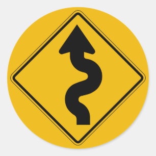 Kurvenreiche Straße, Verkehrs-Warnzeichen, USA Runder Aufkleber