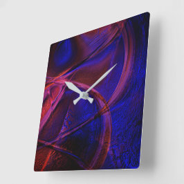 Kurvige Striche über verblüffende Rot- und Blaukru Quadratische Wanduhr