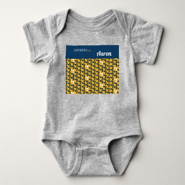 KURZ Niedliches Muster Gelb Blau Personalisiert Baby Strampler (Vorderseite)