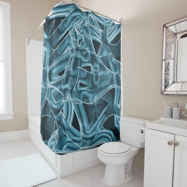 Kurze Bänder, blaues Neon mit Relief und Überlappu Duschvorhang (Beispiel)