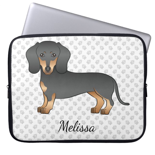 Kurze Dackel aus schwarz und tan Niedlich Hund und Laptopschutzhülle (Vorderseite)