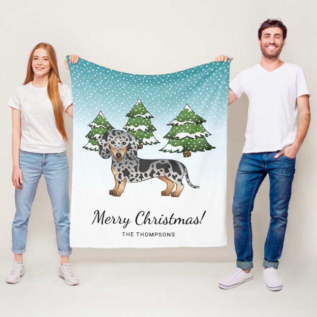 Kurze Dackel Schwarz & Tan Dapple im Winter Fleecedecke (Beispiel)