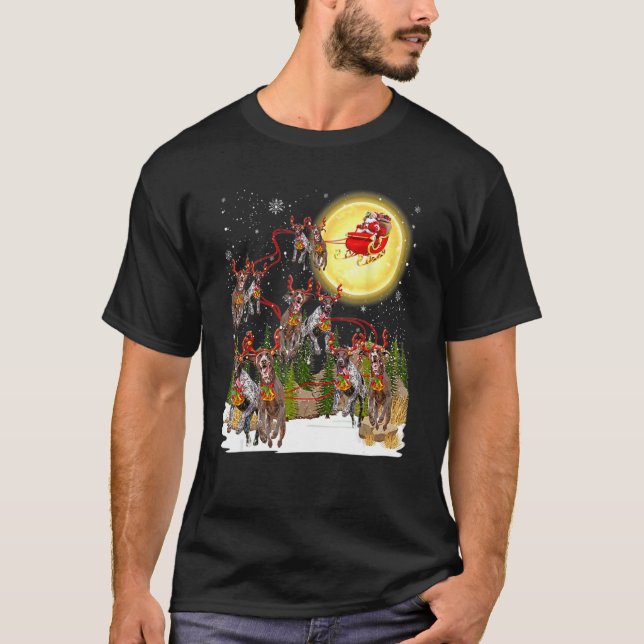 Kurze deutsche Pointer Sleigh Weihnachtsdekor T-Shirt (Vorderseite)