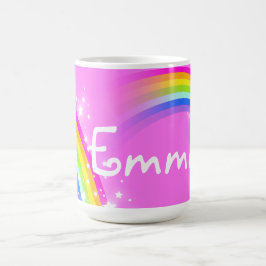 Kurze hellrosa NamensTasse des Mädchenregenbogens Kaffeetasse