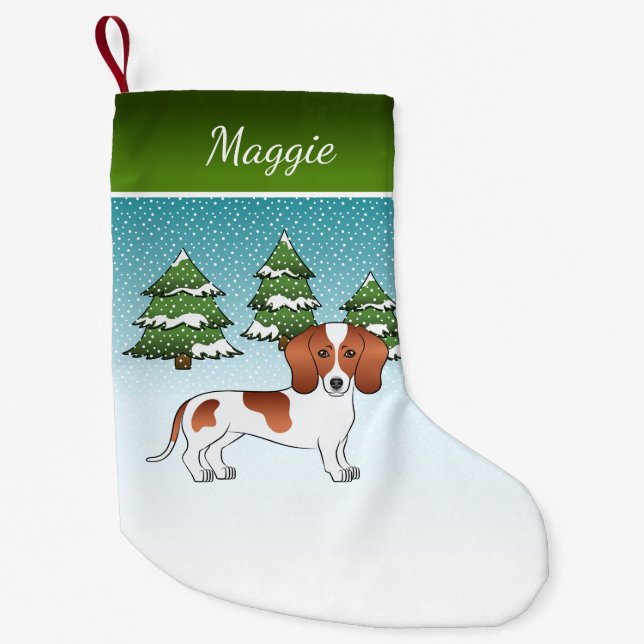 Kurzer Hufhund, Dackel gepickt, Winterwald Kleiner Weihnachtsstrumpf (Vorderseite)