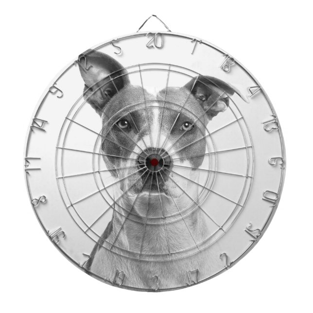 Kurzer Hufhund in Graustufen (schwarz und weiß) Dartscheibe (vorne)
