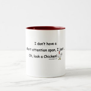 Kurzes Aufmerksamkeitsspanne-Huhn-Sprichwort Zweifarbige Tasse