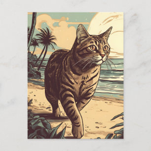 Kurzfristige Katze an einem tropischen Strand Postkarte