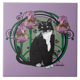 Kurzhaarige Schwarzweiss-Katze mit Iris Fliese