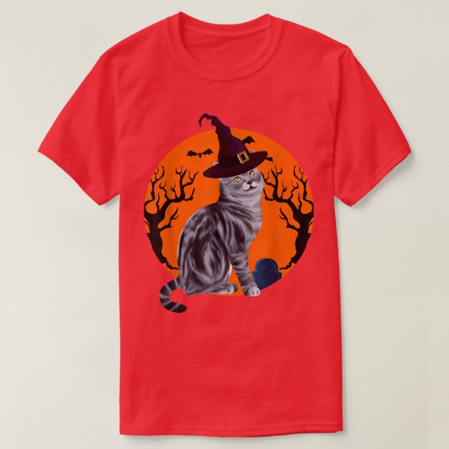 Kurzhaarkatze Halloween T-Shirt (Design vorne)