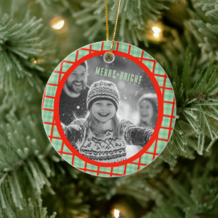 Kuschel-Karo-Weihnachts-Fotos nach Maß Keramik Ornament