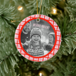 Kuschel-Karo-Weihnachts-Fotos nach Maß Keramik Ornament