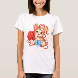 Kuschelige Maus mit Garnknäuel T-Shirt