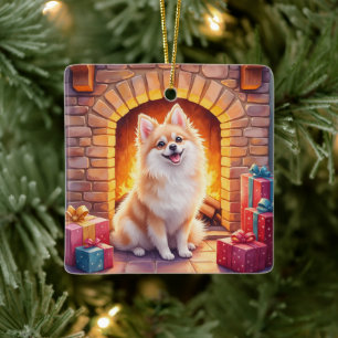 Kuschelige Pomeranian-Weihnachts-Kamin-Hunde-Kunst Keramikornament