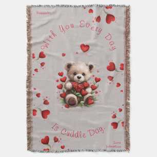 Kuscheliger Teddybär Liebe Herzen & Rosen Valentin Decke