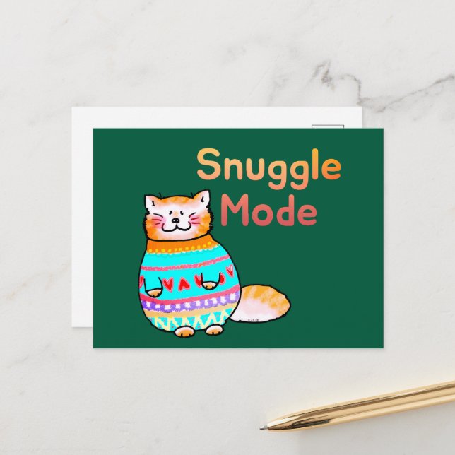 Kuschelmodus Kuschel-Garnkatze Postkarte   (Vorderseite/Rückseite Beispiel)
