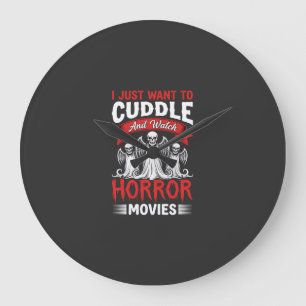 Kuscheln und Horrorfilme schauen Skelett Halloween Große Wanduhr