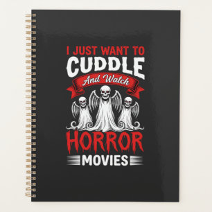 Kuscheln und Horrorfilme schauen Skelett Halloween Planer