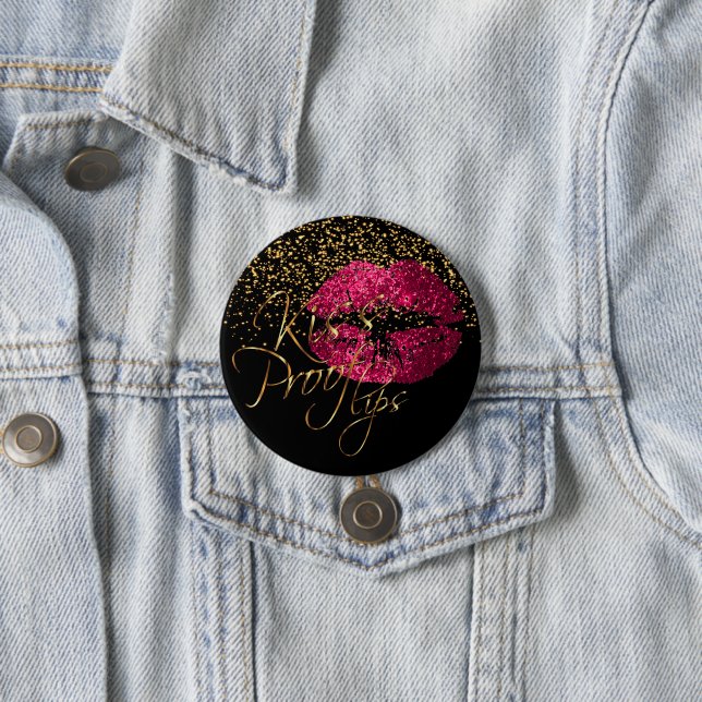 Kuss-Beweis-Lippen - heißes Rosa-Glitzer Button (Beispiel)
