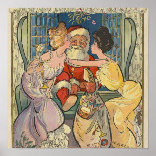 Küss den Weihnachtsmann Vintage Weihnachten Poster