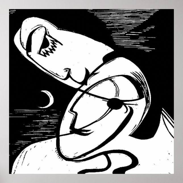 Kuss durch Mondlicht und Ozean Poster (Vorne)