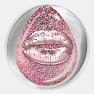 Kuss-LippenGlitzer-Rosa-runde Runder Aufkleber
