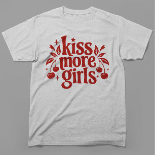 Küss mehr Mädchen Retro-Kirsche-Typografie T-Shirt