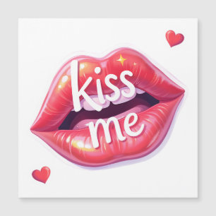 Küss mich Glänzende Rote Lippen Kunst Illustration Magnetkarte
