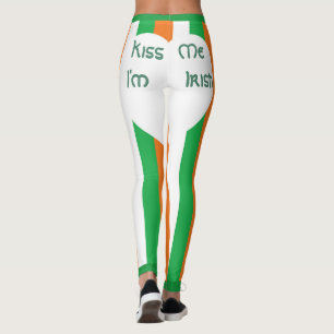 Küss mich, ich bin Irisch Streifen Hellweißes Herz Leggings
